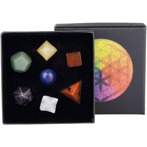 Jovivi 7 Chakra Crystal Platonic Solids Geometry Set w/Merkaba Star Meditation Crystal Healing Grids Decoration 